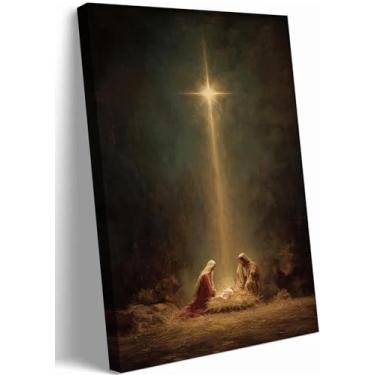 Imagem de Arte de parede em tela de presépio vintage Maria José e o recém-nascido Jesus Imagens de decoração de parede Sagrada Família Estrela de Belém Impressões de pôster para igreja sala de oração decoração