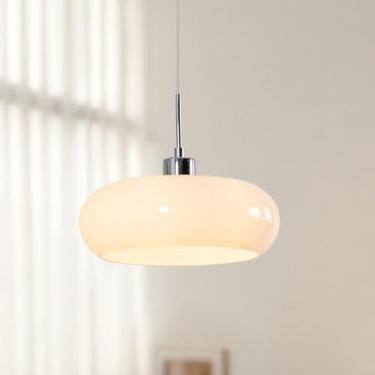 Imagem de Luminária pendente redonda de vidro de 11 polegadas, modelo Bauhaus, com soquete E27 | Luminária pendente próxima ao teto, estilo lustre retrô, ideal para ilha de cozinha, quarto, corredor e
