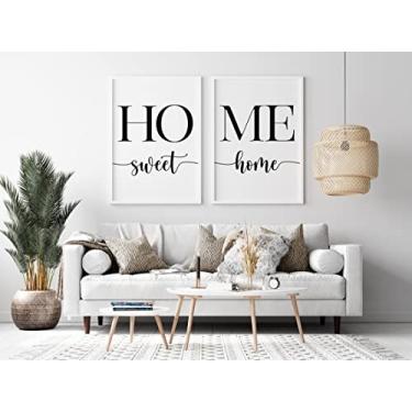 Imagem de Home Sweet Home Conjunto de 2 pôsteres de impressão em tela minimalistas para casa, placa, pintura, arte, arte, sala de jantar, sobre sofá, acima da cama, decoração de parede sem moldura