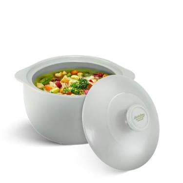 Imagem de Minh Long 2qt Forno holandês de porcelana, caçarola de cerâmica com tampa, panela de barro para cozinhar, usar para marinar, cozinhar, assar, refrigerar e servir, ideal para o dia dos pais