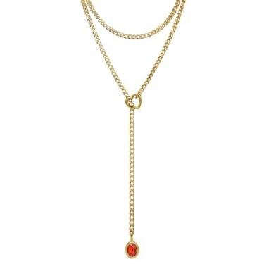 Imagem de EverGlimp Colar feminino com corrente de coração de ouro 18 K, corrente cubana longa de aço inoxidável de 99 cm, uso de camada dupla, anel de coração removível com pingente de cristal, joia ajustável