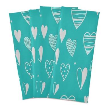 Imagem de Wassud Toalhas de prato de cozinha com fundo azul-petróleo corações pacote com 4 panos de prato macios com laço para pendurar toalha de mão super absorvente de secagem rápida toalhas de chá de mesa