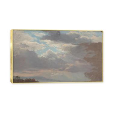Imagem de NHLDZYH Moldura dourada. Pintura a óleo de paisagem romântica norueguesa famosa, J.C. Dahl, cópia de pintura a óleo clássica emoldurada para sala de estar ou escritório. (Cloud Study 4). 80 x 136 cm.