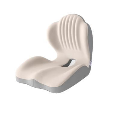 Imagem de LizhSynergy Almofada ergonômica de espuma viscoelástica com suporte lombar, corretor de postura para cadeira de escritório (branco acinzentado)
