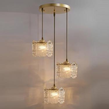 Imagem de Lustres criativos com três pendentes e vidro transparente, modelo E27, para iluminação moderna de interiores em salas de jantar, quartos, escritórios, cozinhas e ilhas.