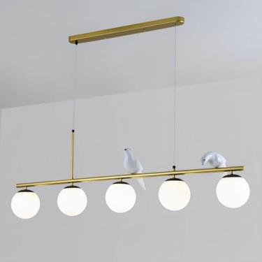 Imagem de Lustres de vidro modernos, lustre linear criativo com globo de vidro branco, lustre de teto para interiores, iluminação para sala de jantar, sala de estar, quarto, escritório, cozinha ou ilh