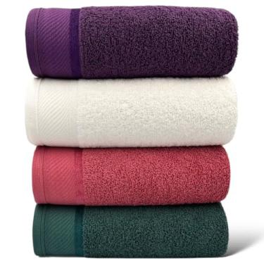 Imagem de Kit Com 04 Toalhas De Banho Gigante / (Vinho/Branca/Terracota/Verde)