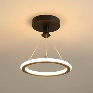 Imagem de Luminária pendente LED tricolor com fonte de luz variável, luminária pendente moderna e simples para hall de entrada e varanda (preta)