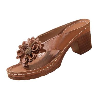 Imagem de Sandálias femininas plataforma com detalhes recortados e um salto grosso para um visual moderno de verão, Marrom, 35
