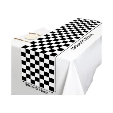 Imagem de Toalha De Mesa Xadrez Preto E Branco Para Festa De Futebol, Em Poliést