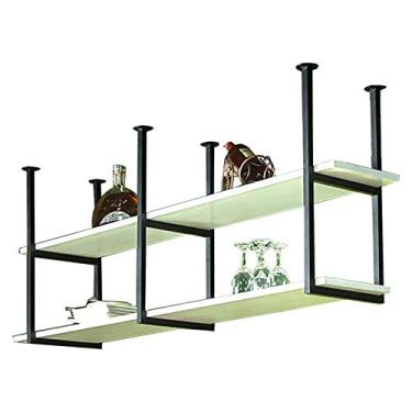 Imagem de Prateleira de teto pendurada, suportes de prateleira retrô de madeira maciça, rack e prateleiras de armazenamento de teto suspenso, para bares/restaurantes/cozinhas, prateleira de decoração, 2 cores