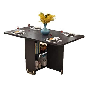 Imagem de Mesa de jantar dobrável, mesa de cozinha moderna expansível com 2 prateleiras e rodas de armazenamento, mesa de folhas suspensas para cozinha/sala de estar/escritório em casa, preta