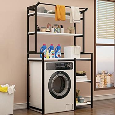 Imagem de Prateleira de lavanderia de 3 camadas sobre o vaso sanitário/máquina de lavar, suporte organizador de banheiro, rack de economia de espaço com haste de pendurar roupas, unidades de prateleiras
