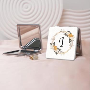 Imagem de Espelho de maquiagem portátil Flower Alphabet Series, mini espelho portátil dobrável, espelho de contorno quadrado portátil de dupla face, adequado para todos em qualquer ocasião