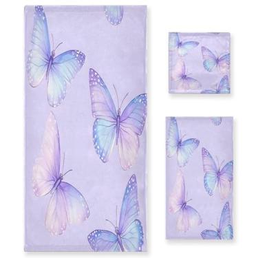 Imagem de xigua Conjunto de toalhas de banheiro borboletas absorvente macio 3 peças toalha de banho toalha de mão toalhas decorativas para banheiro, academia, hotel, praia, piscina