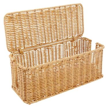 Imagem de Caixa de gerenciamento de cabos, organizador de cabos prático de 31 x 12 x 13 cm, ocultador de cabos de vime de imitação de segurança para mesa, TV, computador, sistema de hub USB, fios domésticos