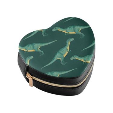 Imagem de Burbuja Caixa de joias em forma de coração de dinossauro mini estojo de joias de viagem para mulheres e meninas, estojo portátil organizador de armazenamento para brincos, anéis, colares e pulseiras
