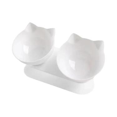 Imagem de Tigela Dupla Elevada Antiderrapante Com Suporte Inclinado Para Cães Pe