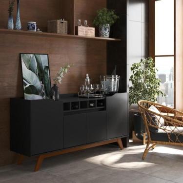 Imagem de Buffet Aparador 4 Portas Com Adega Pés Em Madeira Maciça Luxo 152cm - 