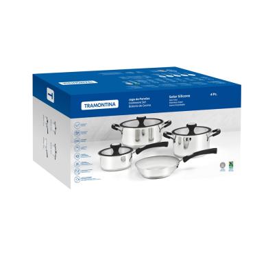 Imagem de CONJUNTO 4 PEÇAS TRAMONTINA SOLAR 3 PANELAS 1 FRIGIDEIRA EM AÇO INOX ALÇA DE SILICONE 65120/030