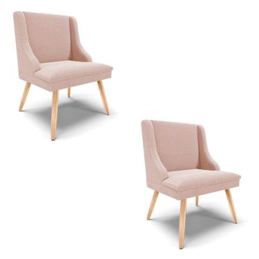 Imagem de Cadeira Sala De Jantar Pé Palito Natural Kit 2 Liz Bouclê Rose D03 - D'rossi