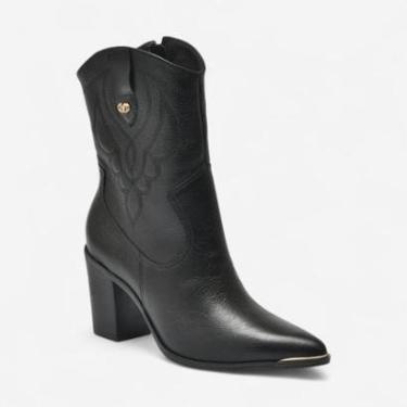 Imagem de Bota Via Marte Western Cano Curto Em Couro Preto-Feminino