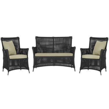 Imagem de Jogo Sofá E 2 Poltronas Igapó Alumínio Preta E7 Trama Preto