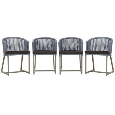 Imagem de 4 Cadeiras De Jantar Noronha Fendi Corda Náutica E9 Trama Prata