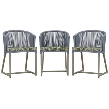 Imagem de 3 Cadeiras De Jantar Noronha Fendi Corda Náutica E5 Trama Prata