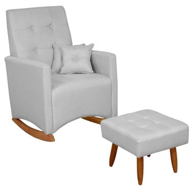 Imagem de Poltrona De Amamentação Ana Com Balanço Pés Canoa E Puff Linho Cinza - Fratello Linho Cinza