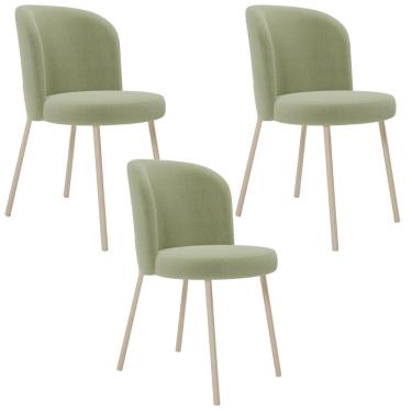 Imagem de Kit 03 Cadeiras Para Sala de Jantar Cozinha Estofada Gavi Arena L02 Bouclê Oliva - Lyam Decor