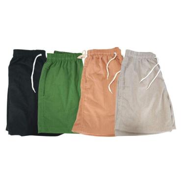 Imagem de Kit 4 Bermudas Linho Premium 3 Bolsos Cordão Short Verão Praia Casual-Masculino