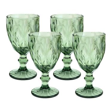 Imagem de Jogo 4 Taças De Vidro Diamond Diamante Verde 300ml água Class Home