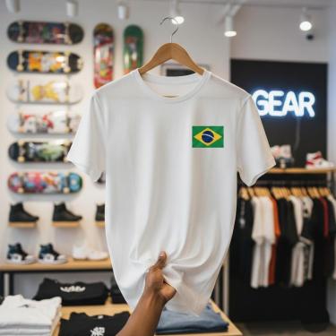Imagem de Camiseta Seleção Brasileira Masculina Copa 2026 Algodão Estampa Resistente Bandeira Brasil Peito-Masculino