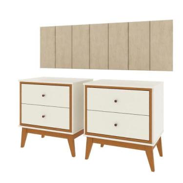 Imagem de Kit Quarto Casal 2 Mesas de Cabeceira Arruna MDF 2 gavetas e Cabeceira