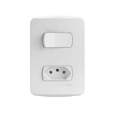 Imagem de Conjunto 1 Interruptor Simples + 1 Tomada 2P+T 10A 250V Miluz S3B69030, Schneider Electric, Branco