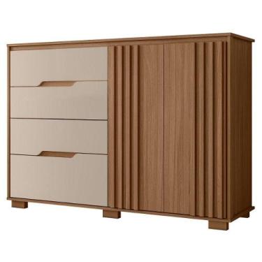 Imagem de Comoda Texas 4 Gavetas 2 Portas 147 cm Freijo Off White Moval, Carvalh