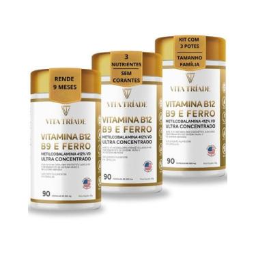 Imagem de Kit 3 Vitamina B12 Metilcobalamina Ácido Fólico Ferro 180 Cápsulas  Se