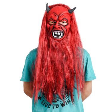 Imagem de Máscara de demônio de Halloween assustadora com cabelo e barba ruivos para cosplay
