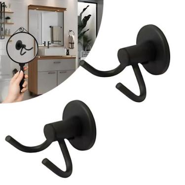 Imagem de Kit 02 Cabide Duplo Preto Gancho P/ Banheiro Toalheiro Inox Fixação Du