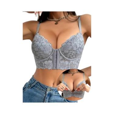 Imagem de Sutiã Feminino Confortável Com Renda Floral, Bojo Push-Up, Suporte Ant