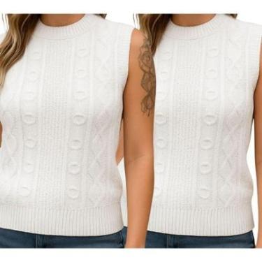 Imagem de Kit 2 Blusas de Tricô Branca FMF Sem Manga Básica Casual-Feminino