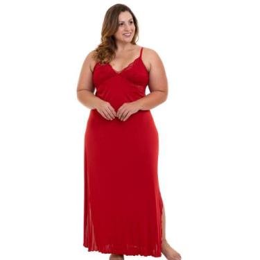 Imagem de Camisola Longa Com Renda Vermelho Liganete Sepie 1010-PL Plus Size, Ve
