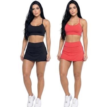Imagem de KIT 2 Conjunto Top Alça Fina E Short Saia Vekyo Roupa Para Academia Treino Moda Fitness Musculação-Feminino