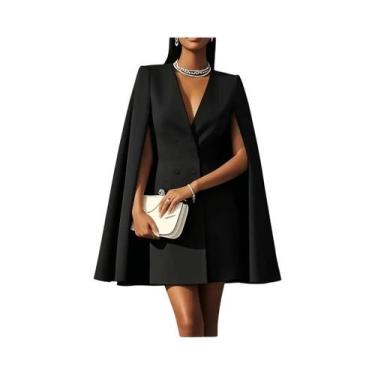 Imagem de Vestido Midi Elegante Feminino Com Decote Em V, Blazer Sólido De Botõe