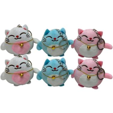 Imagem de Kit 6 Chaveiro Pelucia Gato Da Sorte 8cm Fofo Delicado Lembrancinha Cesta Decoracao Festas Infantil