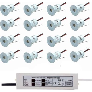 Imagem de Mini holofote embutido LED 12V 1W Refletor de teto com transformador de 30W, foco regulável embutido multicolorido de 15mm, pacote com 16, luz verde, 30 graus