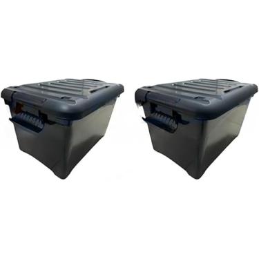 Imagem de Caixa Organizadora 95 Litros Reforçada Com Trava Tampa e Rodinhas Empilhável Preta (2pcs)