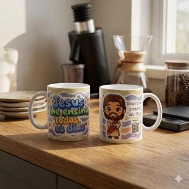 Imagem de Caneca Devocional Infantil Com Qr Code Jesus Me Ensina - Zibo