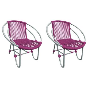 Imagem de Kit 2 Cadeiras Decorativa Julia Em Corda Náutica E Base Em Alumínio Cinza- Rosa